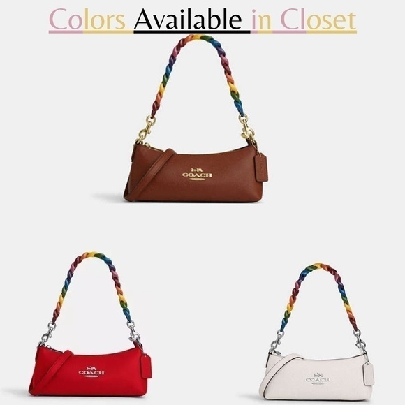 Coach Charlotte Shoulder/Crossbody Bag Brown w Multi Color  Strap NWT - Picture 8 of 12